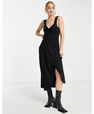& Other Stories jersey knit tie front wrap midi dress in blue-Black