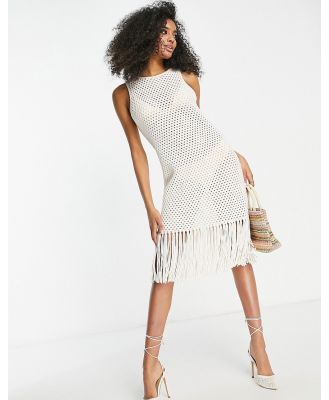 & Other Stories knitted fringe midi dress in off white