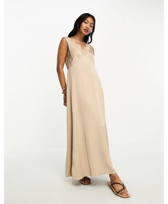 & Other Stories lace trim maxi slip dress in beige-Neutral