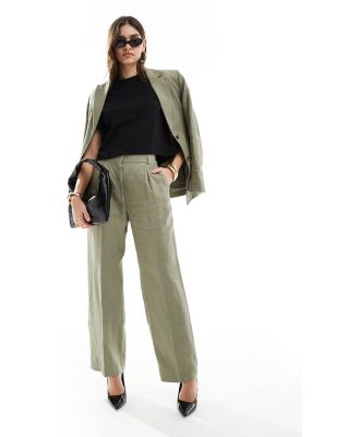 & Other Stories linen relaxed pants in khaki-Green