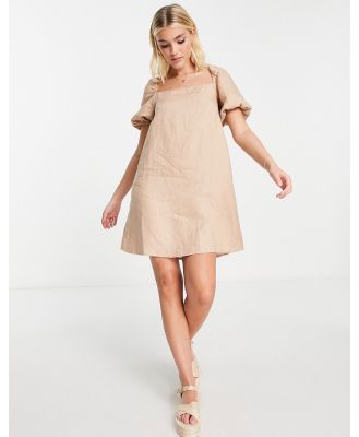 & Other Stories linen tie back mini dress in beige-Neutral