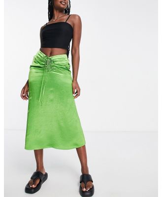 & Other Stories midi skirt with ruched tie front in green linen