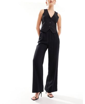 & Other Stories straight leg pants with frill edge waist in black