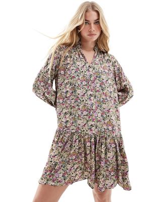 & Other Stories tiered hem mini shirt dress in floral print-Multi