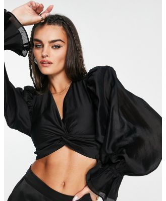 & Other Stories twist detail cropped blouse in black