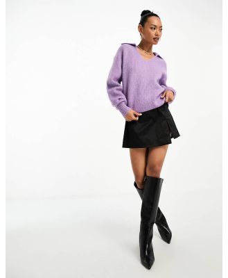 & Other Stories wool blend polo collar jumper in lilac-Purple