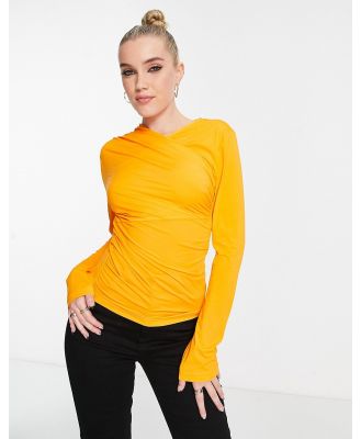 & Other Stories wrap front long sleeve top in orange