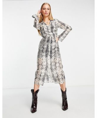 & Other Stories wrap midi dress in snake print-Neutral