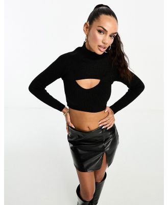 Paralell Lines layered long sleeve high neck top in black