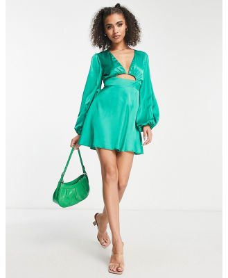 Parallel Lines cut out long sleeve mini dress in green