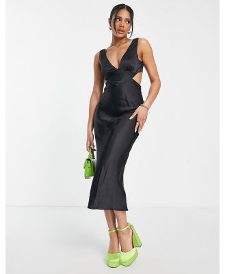 Parallel Lines cut-out satin slip midi dress in black