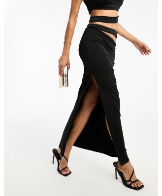 Parallel Lines straight column skirt with waist band slash and side split in black