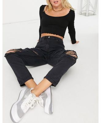 Parisian extreme rip mom jeans in charcoal-Grey