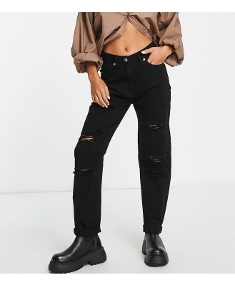 Parisian Petite distressed mom jeans in washed black