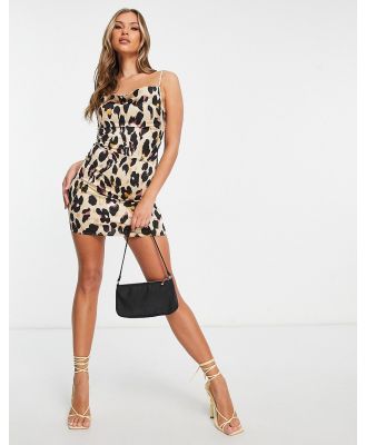 Parisian satin cami strap mini dress in leopard print-Multi
