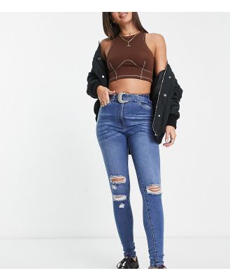Parisian Tall belted skinny jeans in mid blue
