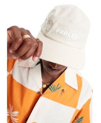 Parlez branded linen look cap in off white