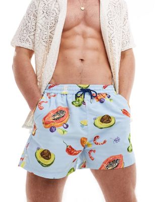 Paul Smith swim shorts in vegetable print with logo-Blue