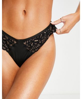 Peek & Beau Emily lace and satin thong in black