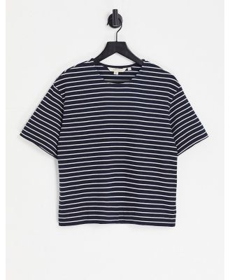 People Tree long sleeve t-shirt in breton stripe cotton-Navy