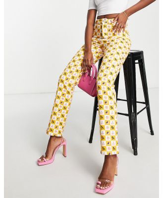 Peppermayo printed check cigarette pants in yellow multi