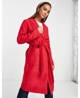 Pieces Alicia belted wool blend coat in red