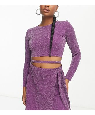 Pieces Petite tie side mini skirt in purple glitter
