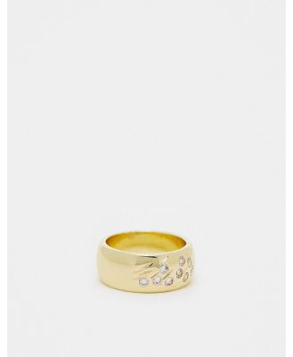 Pieces plated gift boxed chunky ring with scattered diamantes in gold