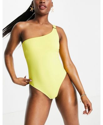 Pieces ring detail one shoulder swimsuit in bright yellow