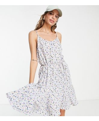 PIECES Tall button-front mini slip dress in blue ditsy floral-Multi