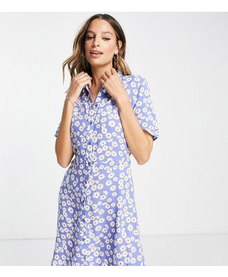 Pieces Tall exclusive mini shirt dress in blue daisy