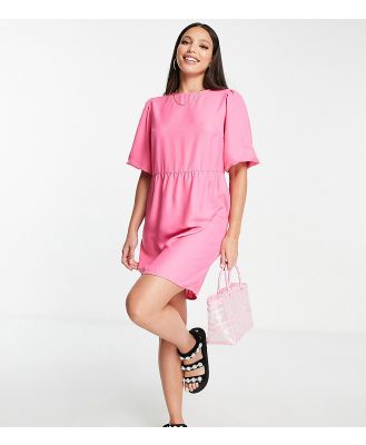 Pieces Tall exclusive mini smock dress in bright pink-Multi