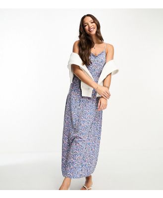 Pieces Tall exclusive slip midi dress in blue ditsy