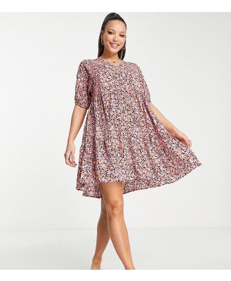 PIECES Tall exclusive v-neck smock dress in ditsy foral-Multi