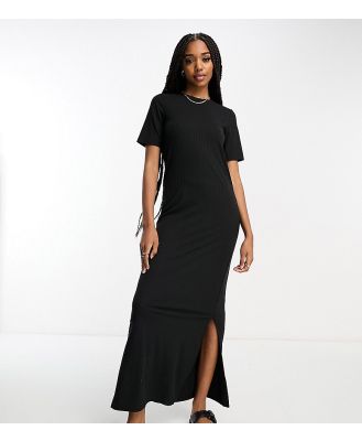 Pieces Tall ribbed maxi t-shirt dress in black
