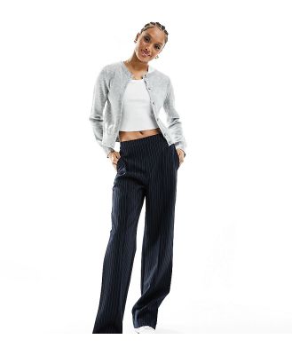 Pieces Tall wide leg tailored pants in charcoal pinstripe-Grey