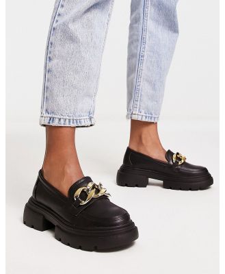Pimkie chunky loafers with gold chain detail in black