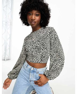 Pimkie cropped bow back blouse in animal print-Multi