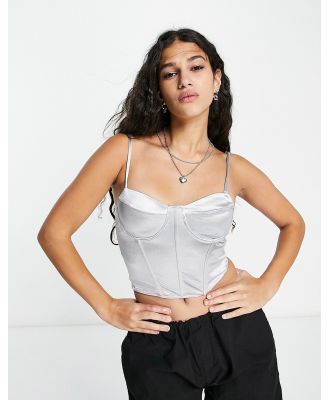 Pimkie cropped satin corset top in ice blue