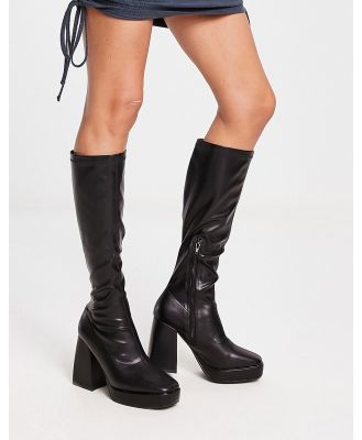 Pimkie stretch knee high boots with platform in black