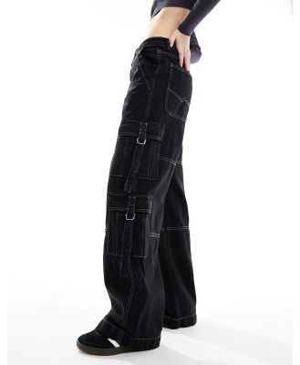 Pimkie wide leg cargo jeans in washed black