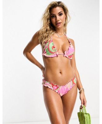 Playful Promises scallop trim triangle bikini top in swirl print-Pink