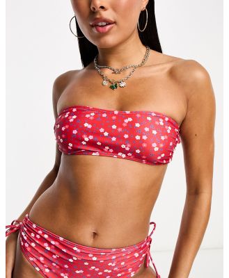 Playful Promises strapless tie back bikini top in red floral print