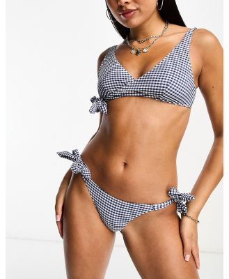 Playful Promises tie side bikini bottoms in navy gingham-Black