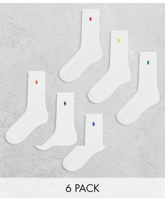 Polo Ralph Lauren 6 pack sport socks in white with multi colour pony logo