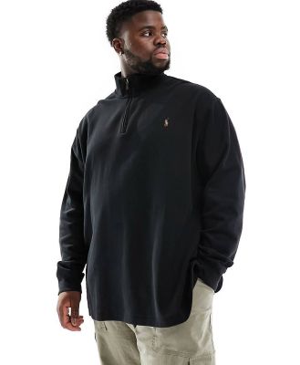 Polo Ralph Lauren Big & Tall icon logo double knit jacquard half zip sweatshirt in black