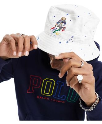 Polo Ralph Lauren bucket hat in white with bear logo