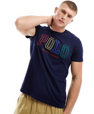 Polo Ralph Lauren collegiate multi outline logo t-shirt in navy