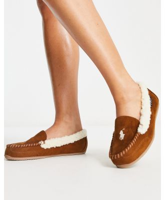 Polo Ralph Lauren Declan moccasin slippers in brown and cream