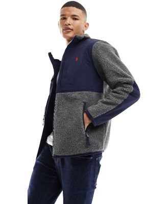 Polo Ralph Lauren icon logo hybrid borg full zip sweat jacket in charcoal/navy-Grey